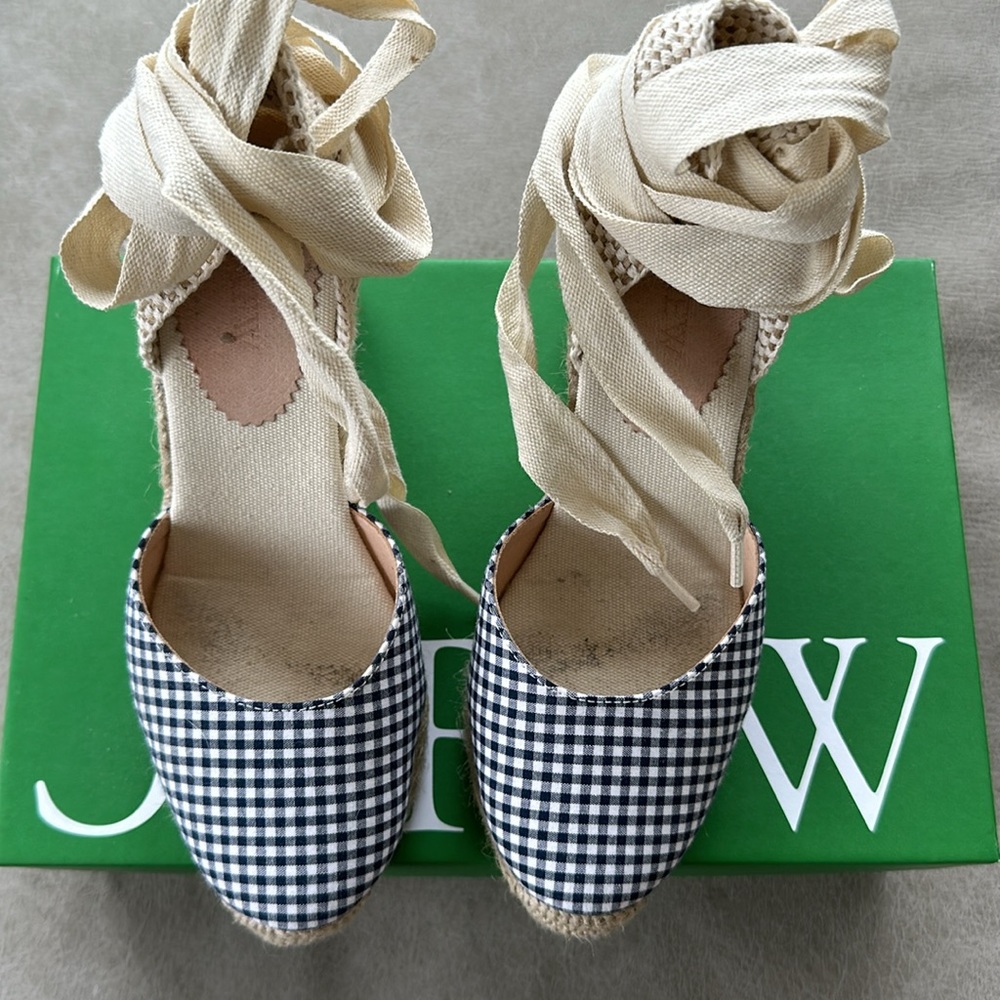Lace up high heel espadrilles in gingham - Picture 3 of 5